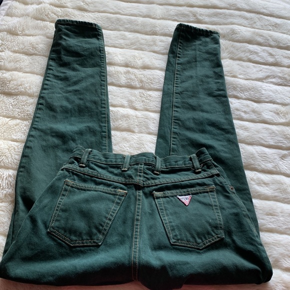 GUESS vintage 90s High rise high waist GREEN skinny denim jeans 25 waist - Picture 14 of 16